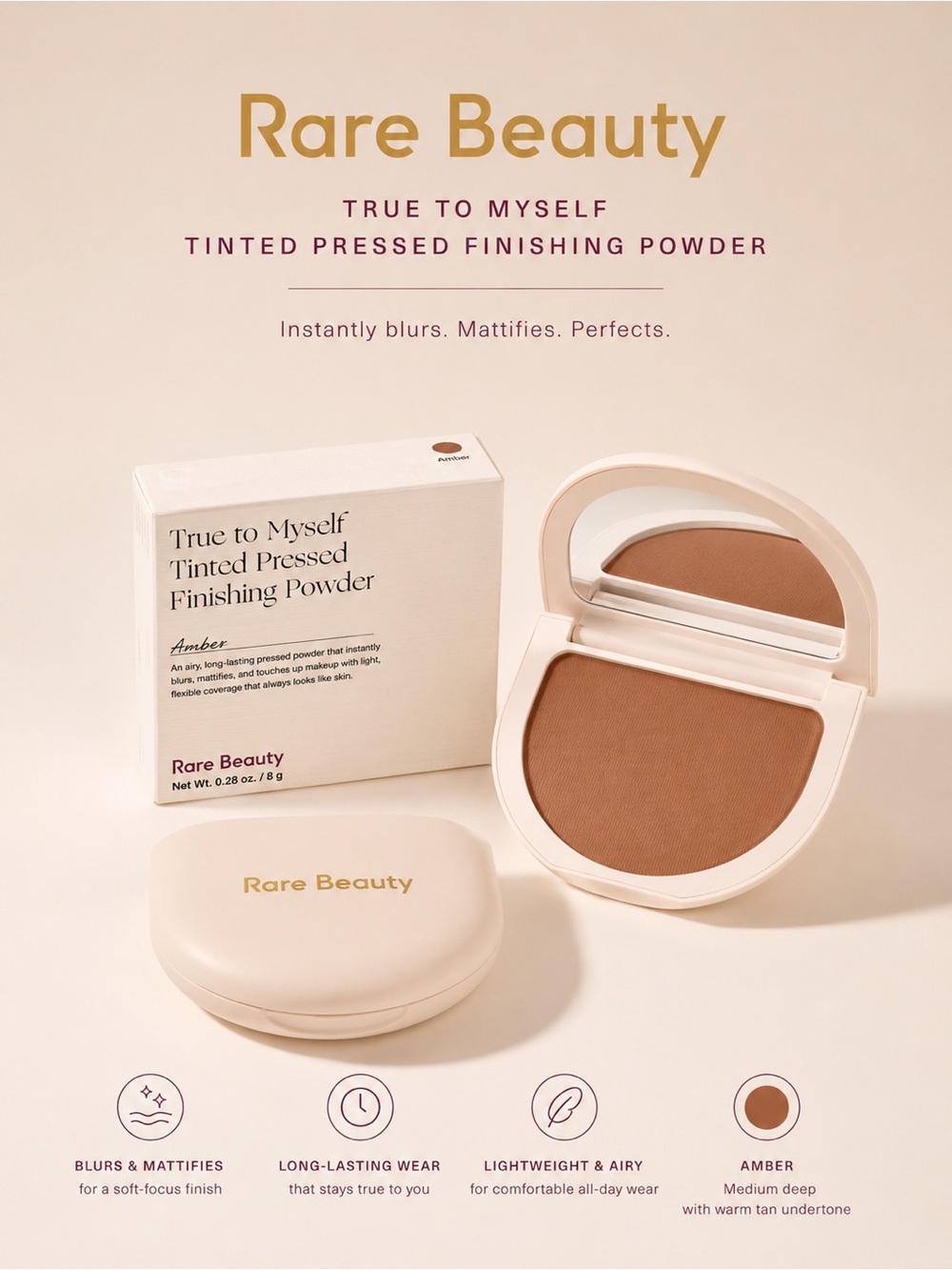 NEW/NIB Rare Beauty True To Myself Tinted Pressed Finishing Powder - Amber